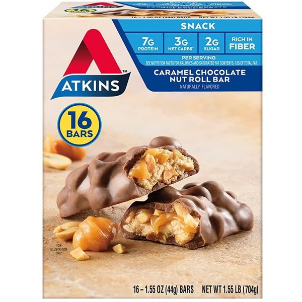 Atkins Snack Bars Keto Friendly Caramel Chocolate Nut Rolls - 16