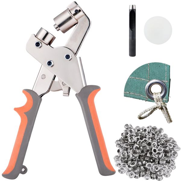 BIZOEPRO Grommet Tool Kit 1/4 Inch Eyelet Press Pliers 6MM Hole Punch Manual Handheld 500pcs Silver Grommets