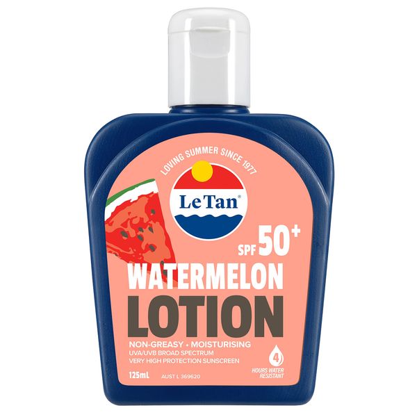 Le Tan Sunscreen Lotion Watermelon SPF 50+ Sunscreen UV Protection Skin Care Moisture Formula Made in Australia 125ml 125ml (x1)