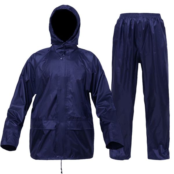 Niruoxn Men's Rain Suit Waterproof Lightweight Hooded Rainwear for Golf,Hiking,Traveling(Jacket & Trouser Suit)(Navy,XXL)