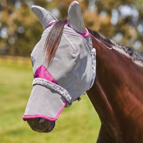 WeatherBeeta ComFiTec Deluxe Durable Mesh Mask with Ears & Nose, Grey/Purple, Pony