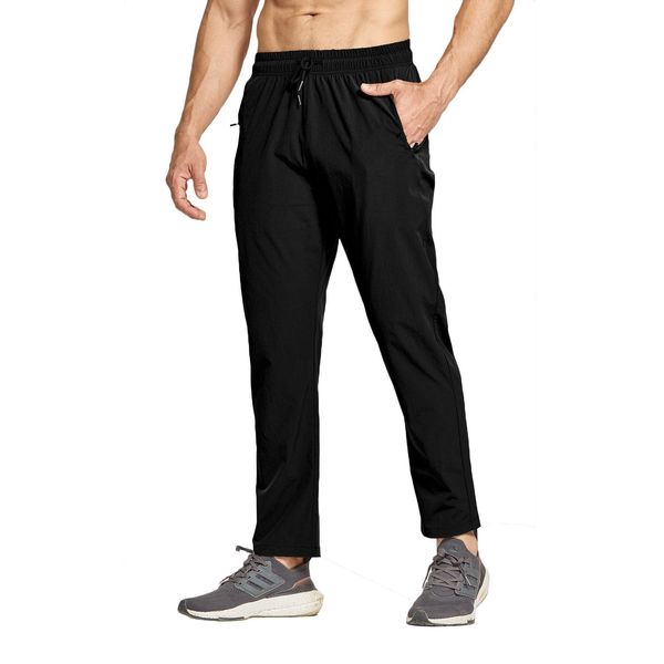 JustSun Herren Jogginghose Trainingshose Sporthose Herren Lang Schnelltrocknend Laufhose Männer Track Pants Stretch Sport Gym Fitness Hose Herren Ohne Bündchen Schwarz XXL