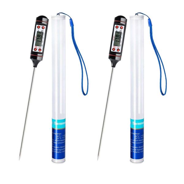 Meilliger Meat Thermometer 2 Pack Food Probe Digital Cooking Thermometer, Backlight Display, 14.6 cm Stainless-Steel Probe, Readable 50 ° C - 300 ° C (Storage Case and Battery Included)