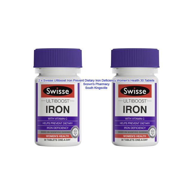 2 x Swisse Ultiboost Iron For Dietary Iron Deficiency Women's Health 30 Tablets