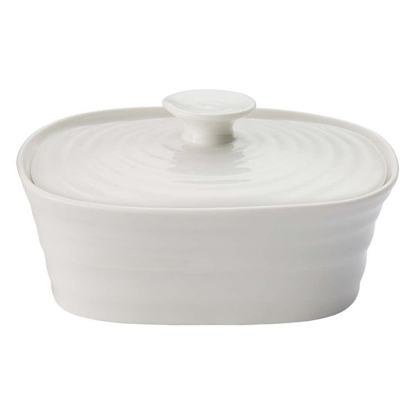 Portmeirion Home & Gifts Covered Butter Dish, Porcelain, White, 12 x 15.5 x 6 cm