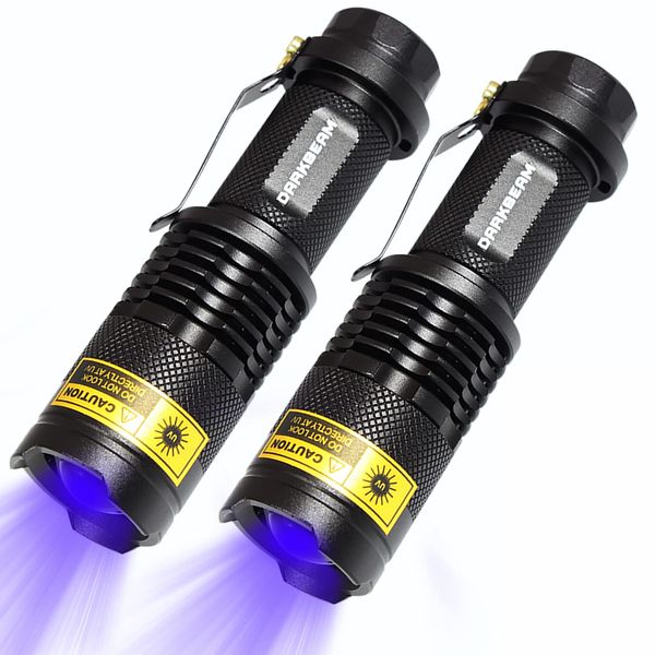 DARKBEAM UV Licht 365nm LED Taschenlampe, Ultraviolett Tragbare Mini Hand Taschenlampen Lampe Zoombar, Wasserdicht, Für Hundeurin Haustier Flecken Anti Fälschung Identifikation Harz Härtung (2 Stück)