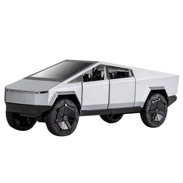 1/24 Toy Trucks Car Metal Model for Kids Gift, Alloy Diecast Pickup Truck Model with Sound and Light, Off-Road Vehicle Model Collections for Boys Enthusiasts Birthday (Silver)