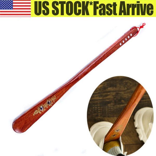 Extra Long Handle Shoe Horn AID Stick Hard Wood 21.5" Handled Wooden Shoehorn US