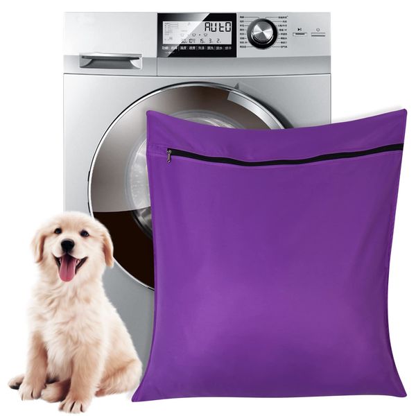 AUXSOUL 1 Pack Pet Laundry Bag,Stops Pet Hair Blocking The Washing Machine,Big Size Wash Bag Ideal for Dog Cat Horse,Hair Remover Safely,25.8’’ 27.8’’(65 X 70cm)(Purple)