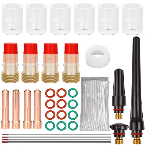 QAQGEAR 33Pcs for TIG Welding Torch Stubby Gas Lens #10 Glass Cup & Gas Lens Alumina Nozzle Tungsten needle Kit for WP-17/18/26