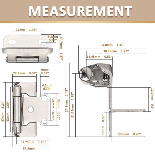 knobelite 30 Pairs-60 Pack 1/2" Overlay Semi-Wrap Cabinet Hinges,Self Closing Face Frame Satin Nickel Cabinet Hinges,Easy Installation Hinges for Kitchen Cabinet Doors