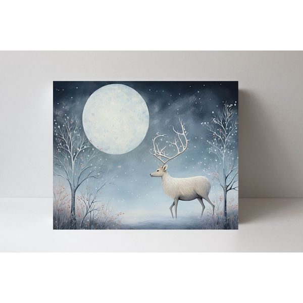20x16 Minimalist  White Winter Deer Canvas Wall Art