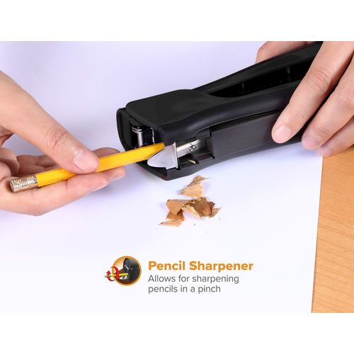 Bostitch Office Dynamo 4 in 1 Standup Stapler, 20 Sheet Capacity, Integrated Pencil Sharpener, Staple Remover & Staple Storage, Black
