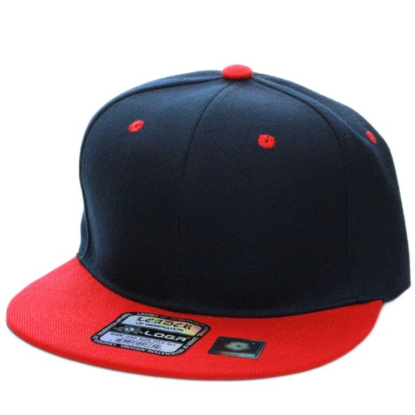 L.O.G.A. Plain Adjustable Snapback Hats Caps Flat Bill Visor - Navy Red