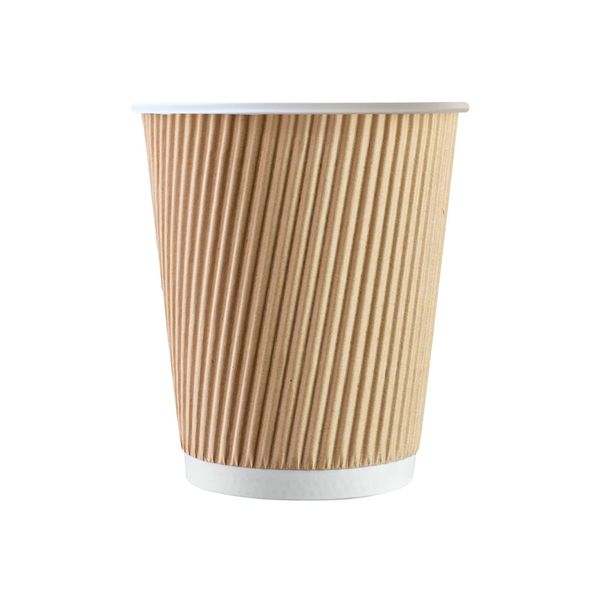 We Can Source It Ltd - 8oz Disposable Kraft Triple Wall Paper Cups with White Lids - 200 Pack