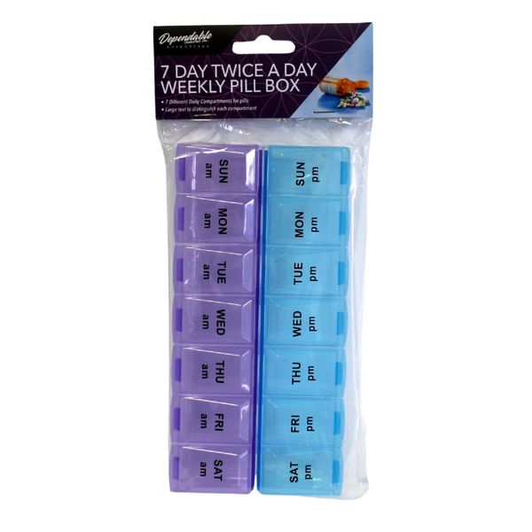 Large Pill Organizer 7 Day 2 Times a Day Weekly Pill Box AM PM Pill Case