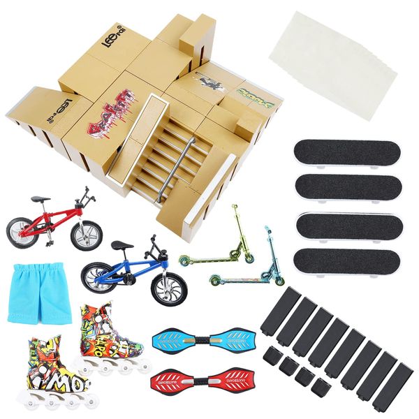 PLSOPPKG Skate Park Kit Ramp Parts for Finger Skateboard Park Kit Part Training Props with Finger Skateboards Finger Bikes Skates and Scooters and More(8 Parts)