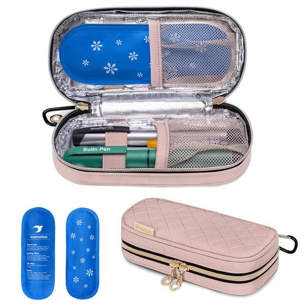 YARWO Insulin Cooler Travel Case with 2 Ice Packs, Diabetic Medication Organizer Bag, Portable Medical Cooler Bag for Insulin Pens, Dusty Rose (Patented Design)