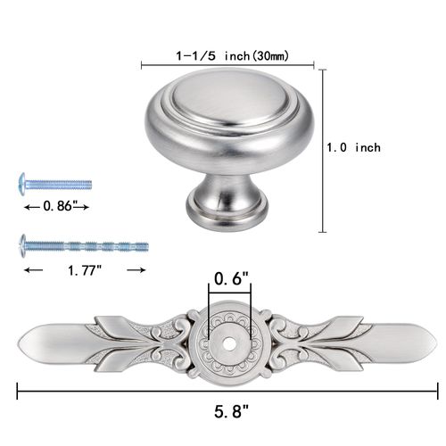 YCSJ Round Nobs with Backplate - 5 Pack (1-1/4” Knob and 5-4/5” Plate), Modern Gunmetal Knobs for Kitchen Cabinets Pulls, Decorative Dresser Knobs, Bathroom Door Nobs, Bedroom Closets Pulls