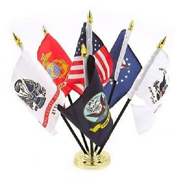 Military Armed Forces 5 Branch Service Miniature Flag Desk Set