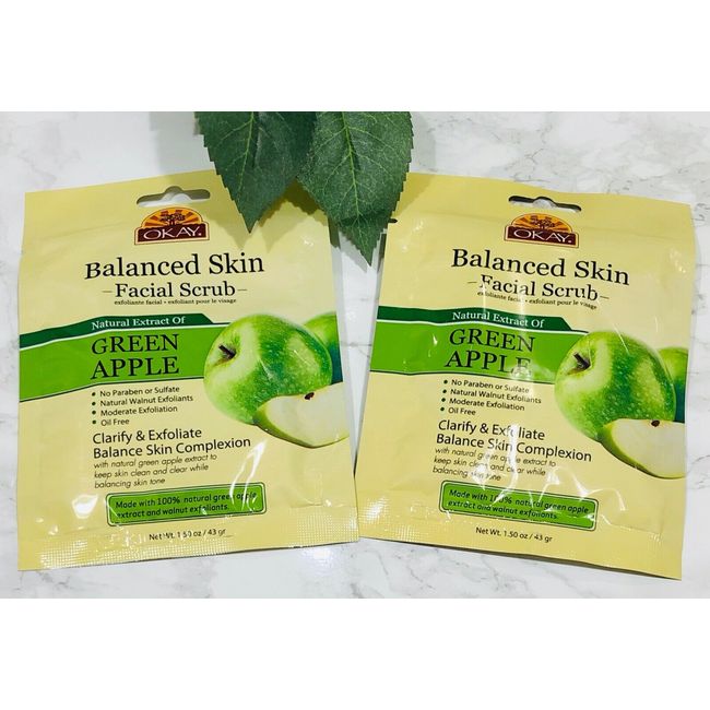 2-Pack OKAY GREEN APPLE Balanced Skin Facial Scrub 1.5oz (43g) each - BRAND NEW!