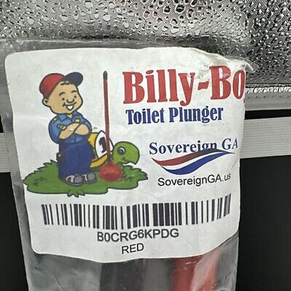 Billy Bob Toilet Plunger, 18" Handle 6" Cup, Red