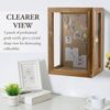 Wall Mounted Brown Wood Shadow Box with Cork Back, Viewing Panels & Hinged Door