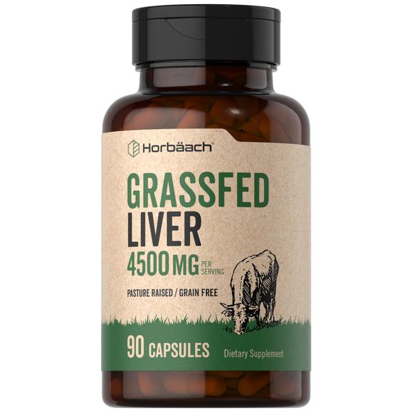Horbäach Grass Fed Beef Liver Supplement | 4500mg | 90 Capsules | Desiccated, Pasture Raised, Grain Free, Non-GMO