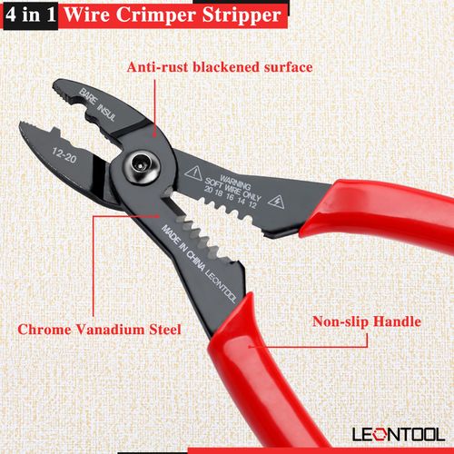 LEONTOOL 4-in-1 Multi Purpose Electricians Pliers with Wire Cutter, Crimper, Gripper, Stripper| 7" Compact Wire Stripper| Professional Wire Crimping Tool for 12-20 AWG Insulated & Non-Insulated Wires