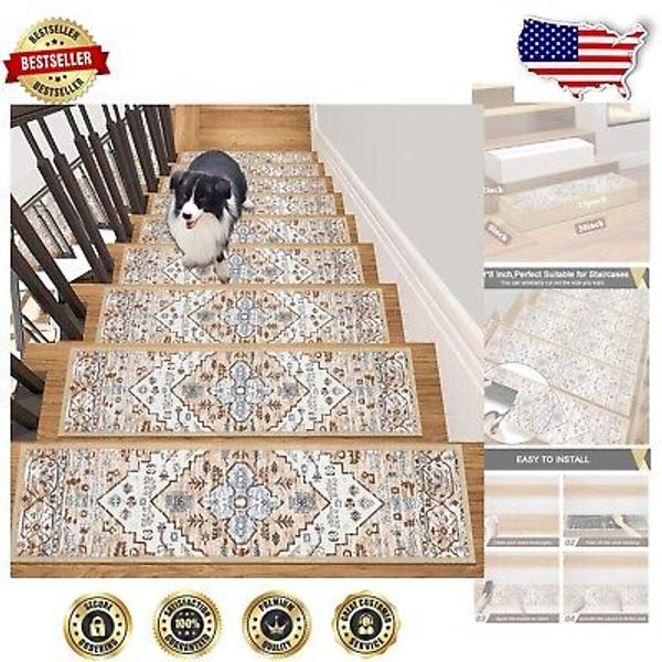 8" x 30" Chenille Carpet Stair Treads 10-Piece Set - Non-Slip, Easy Install