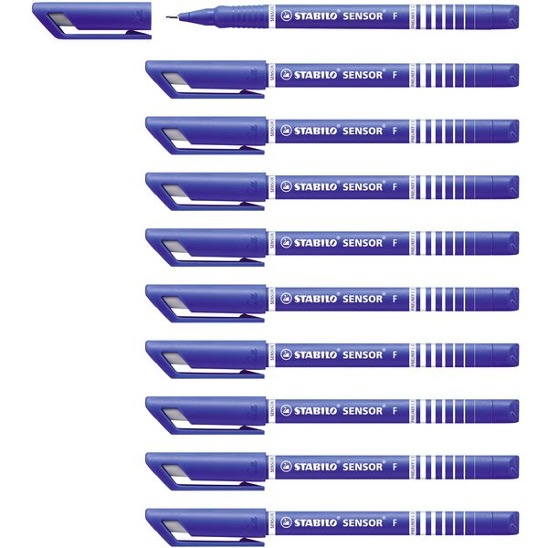 Fineliner with Cushioned F-Tip - STABILO SENSOR fine - Pack of 10 - Blue