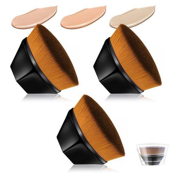 3 Stück Magic Foundation Brush, Flacher Foundation Pinsel Oval Make-up Pinsel Kabuki Flat Top Puder Gesicht Pinsel Groove Design Blush Pinsel mit Kasten (Schwarz)