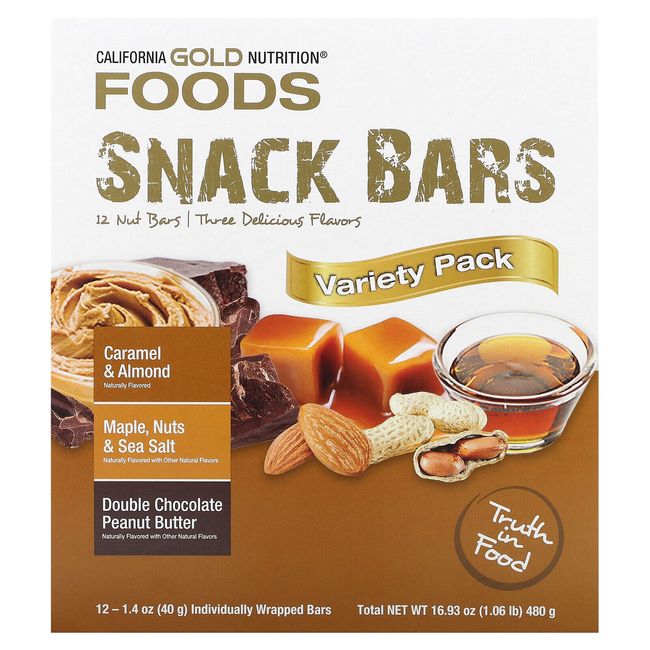 Foods, Variety Pack Snack Bars (Maple, Caramel, Peanut Butter), 12 Bars, 1.4 oz