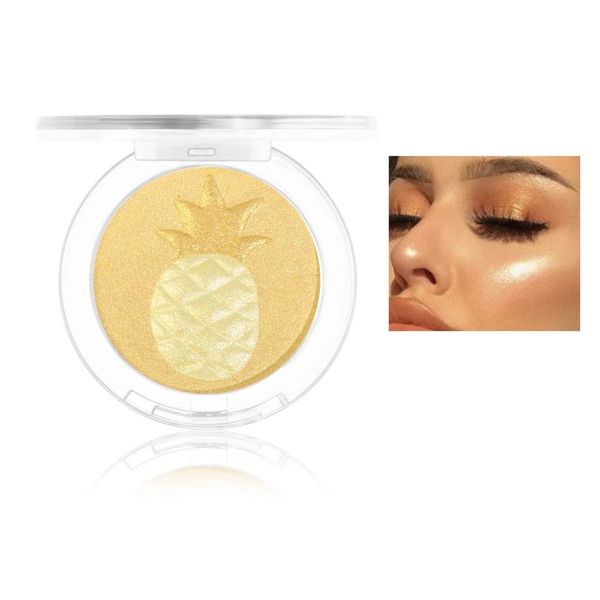 Highlighter Makeup Contour Palette, Long Lasting Shimmer Blush Luminizer, Smooth Highly Pigmented Glow, Highlighting Bronzer Powder Easy to Extend, Glitter Natural for Face Body 9g (#02 Pineapple)