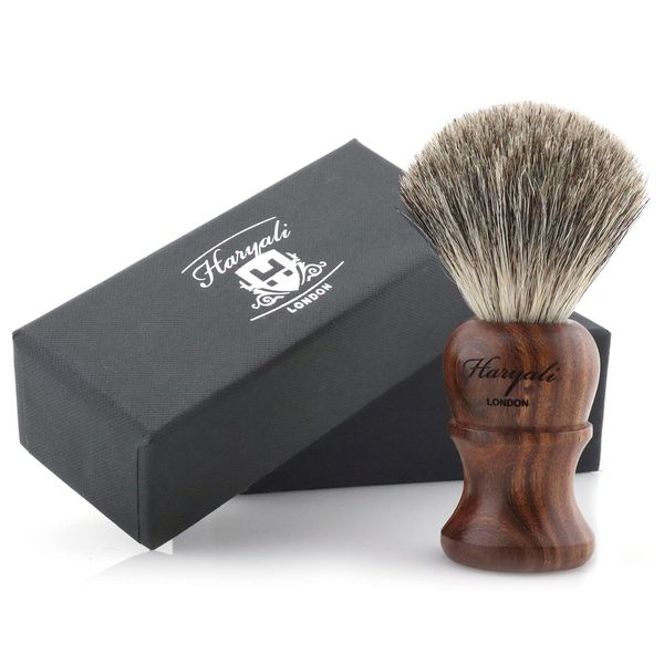 Haryali London Shaving Brush Super Badger - Wooden Mens Shaving Brush for Luxurious Lather - Long Lasting with No Bristle Loss - Ecofriendly Finish