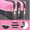 ARPAN Triple Zip Rectangular Large Fabric Pencil Case - School Make-Up (Pink)
