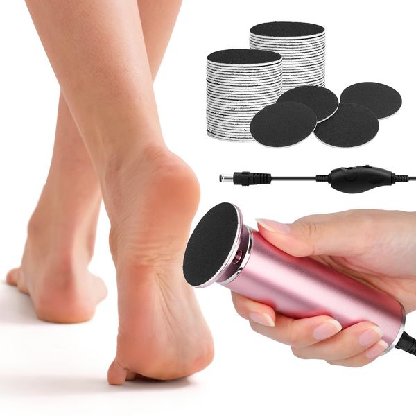 Electric Foot Callus Remover (Speed Adjustable) with 60pcs Sandpaper Disk, Professional Electric Foot File Pedicure Tool Foot Sander for Feet Dead Skin (Upgraded-1 Pink)