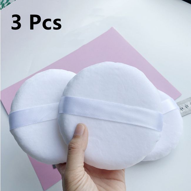 Powder Puff Large Size. Velour Body Makeup Puff with Satin Ribbon 3PCS Gifts USA