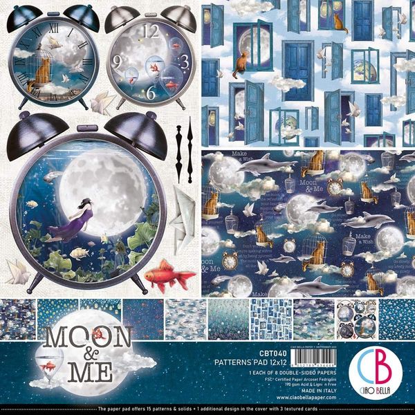 Ciao Bella Double-Sided Paper Pack 90lb 12"X12" 8/Pkg-Moon & Me, 8 Designs/1 Each -CBT040