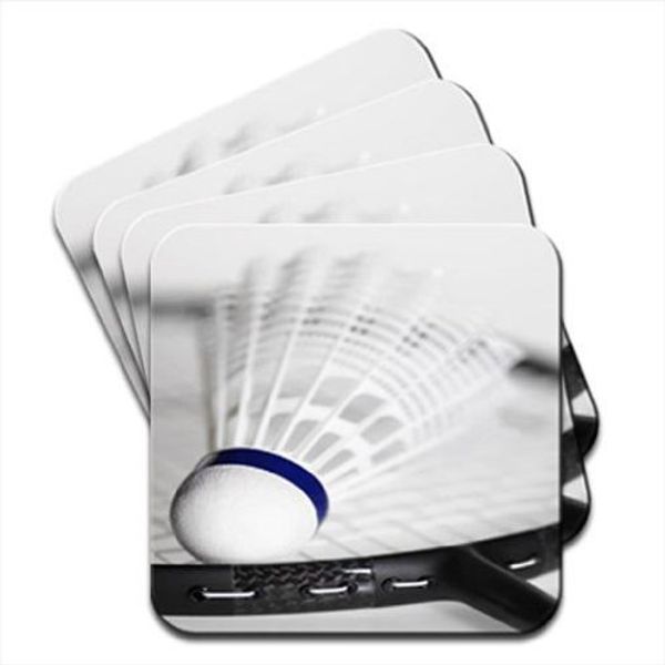 Shuttlecock Resting On Badminton Racket Set of 4 Coasters