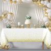 2Pcs White Gold Dot Plastic Disposable Tablecloths, 137 x 274cm Plastic Rectangle Table Covers for Party