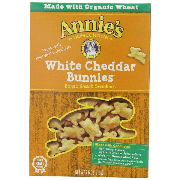 Annie's Organic White Cheddar Bunnies Baked Snack Crackers, 7.5 oz (Pack of 12)