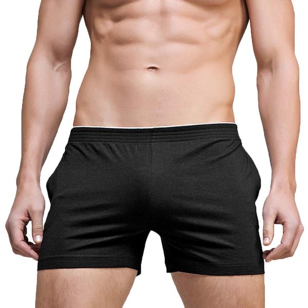 Rexcyril Men's Running Workout Active Shorts Cotton Gym Training Lounge Sleep Bottoms Black 29-31