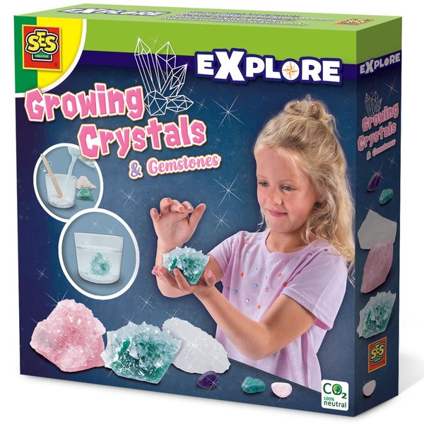 SES Creative: Explore Growing Crystals & Gemstones - DIY Science Kit, Create 3 Giant Alum Crystals from Stones, STEM Activity Craft Set, Kids Ages 8+