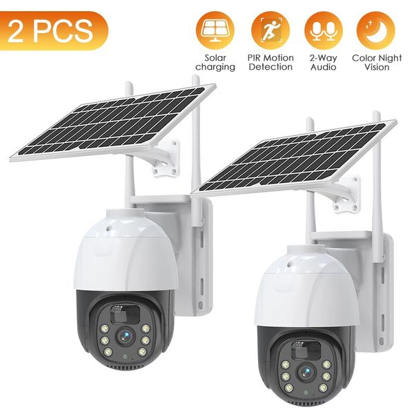 Sansco 2pcs WiFi Outdoor Solar PTZ Security Camera 3MP Wireless 2-Way Audio