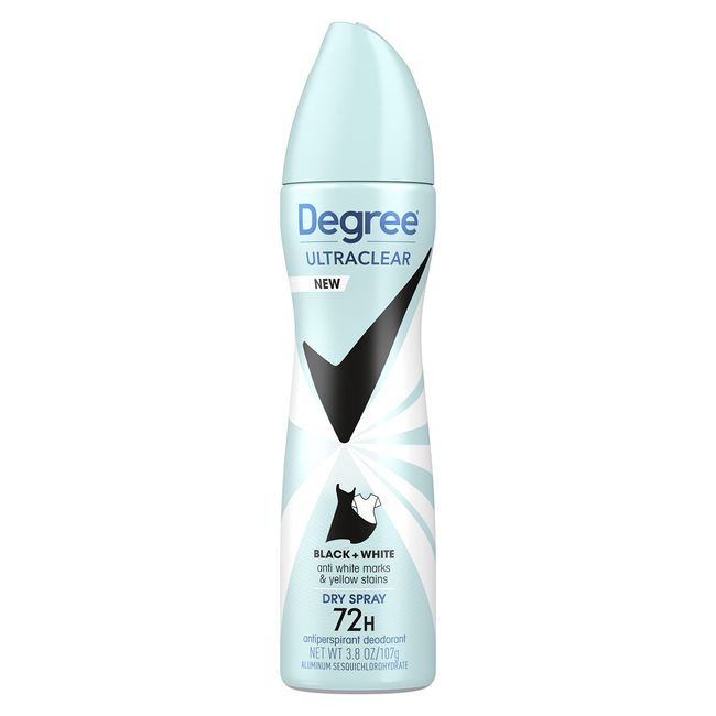 Degree UltraClear Antiperspirant Deodorant Dry Spray Anti White Marks and Yellow Stains Black+White Deodorant for Women 3.8 oz