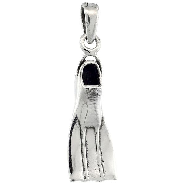Sterling Silver Scuba Diving Fin Pendant, 1 1/8 inch Tall