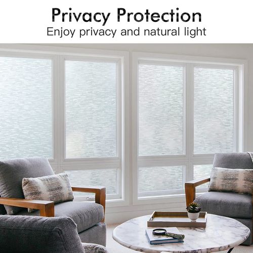 Haton Window Privacy Film, Frosted Glass Window Film, Static Cling UV Blocking Removable Window Clings, Opaque Window Stickers, Vinyl Window Coverings for Home Office, Non Adhesive 17.5 x 157.4 Inches