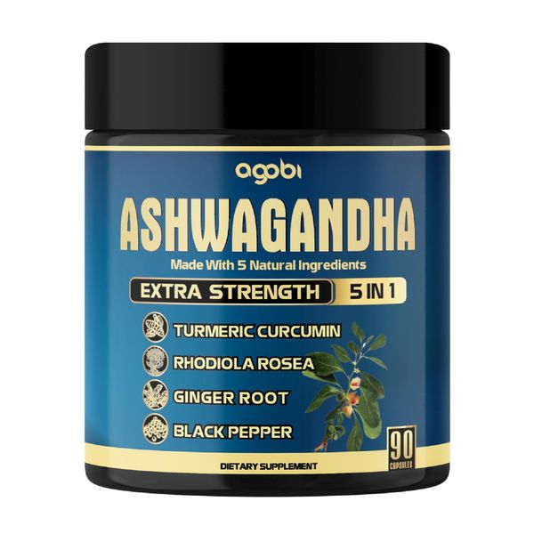 Ashwagandha Supplement Capsules - Ginger Root, Turmeric, Rhodiola Rosea & Black Pepper - 90 Counts for 3-Month