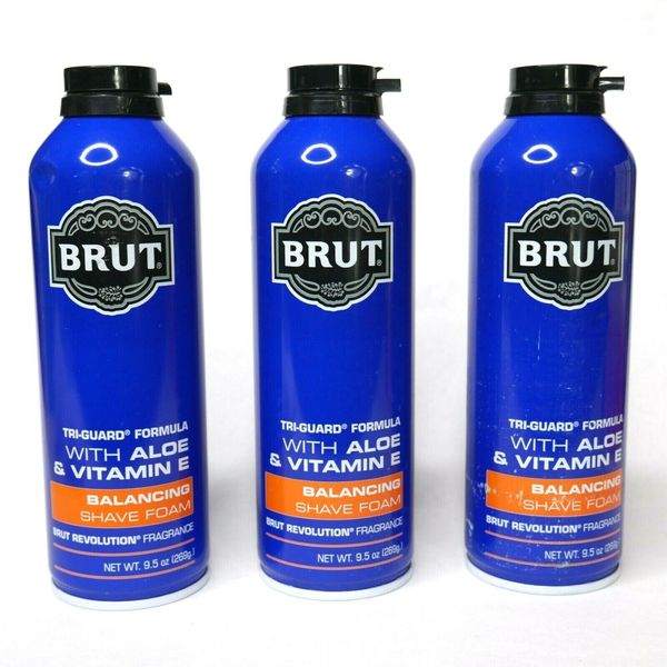 3x Brut Balancing Shave Foam Aloe & Vitamin E Tri-Guard Formula Shaving Cream